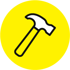 Yellow icon of a hammer.