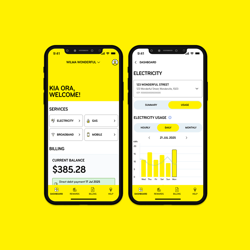 Image showing the Mercury App dashboard and electricity usage tracking experience in the Mercury App