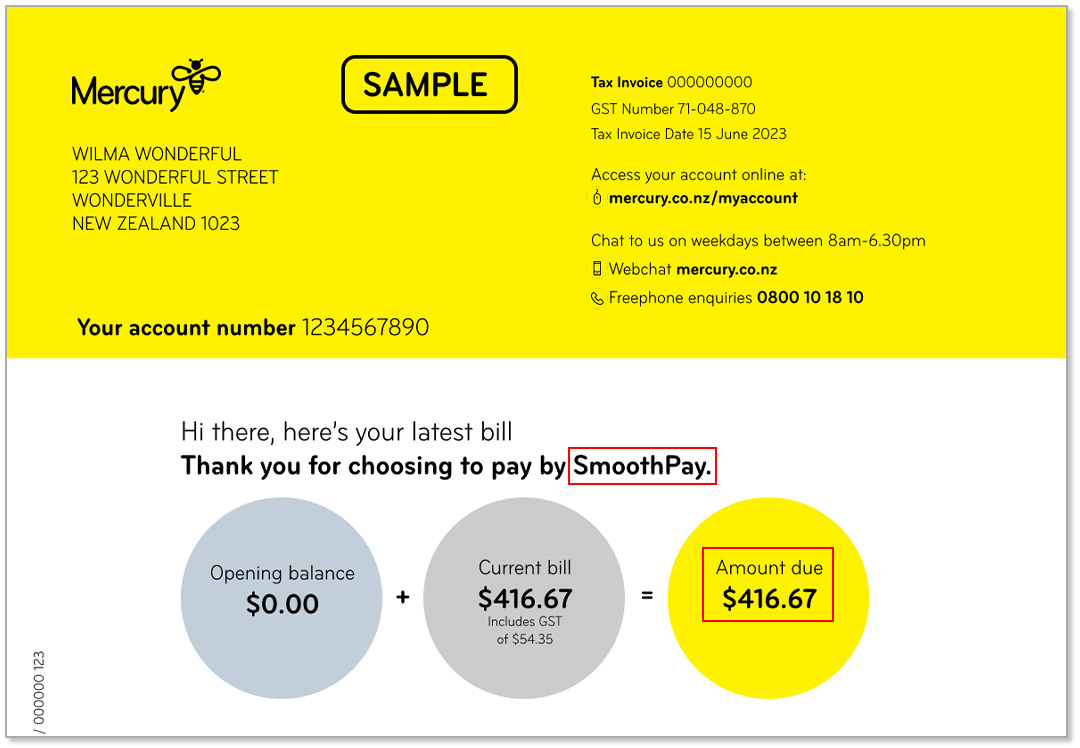 Mercury SmoothPay Example Bill