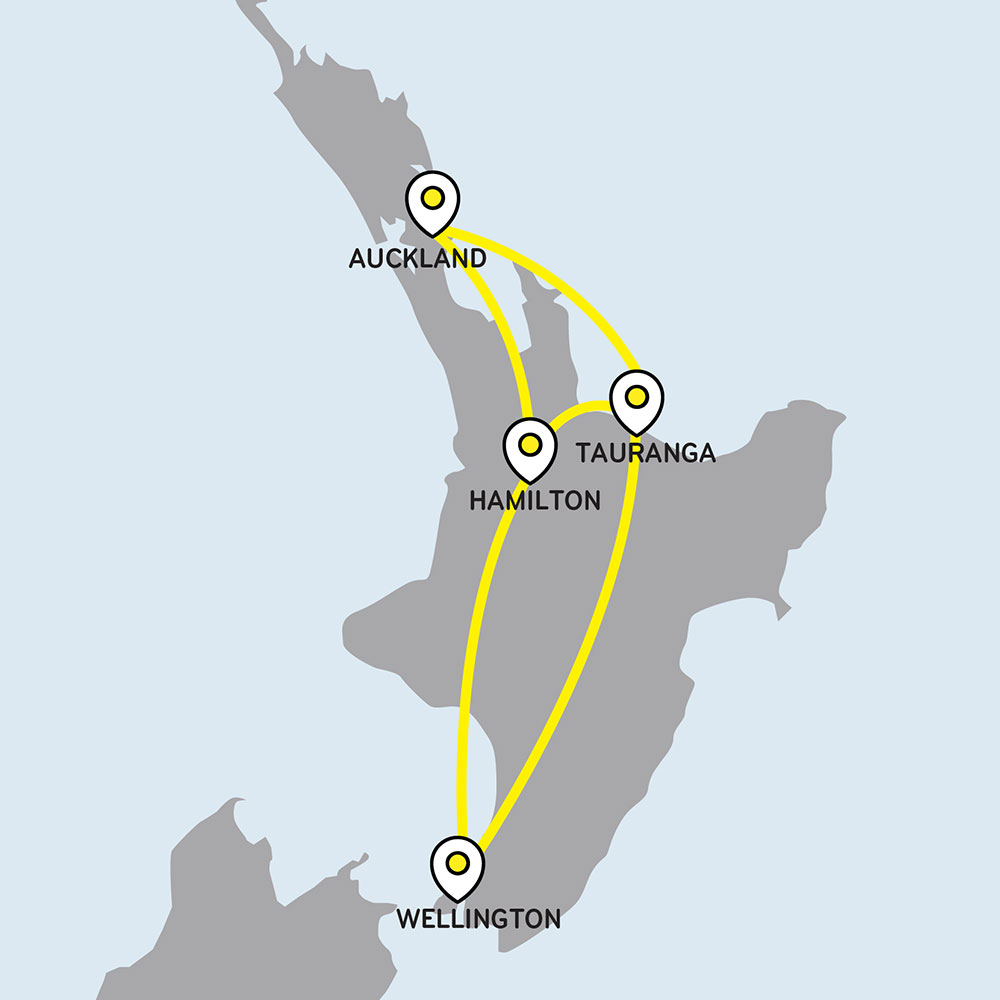 A map showing connectivity points across the north island.